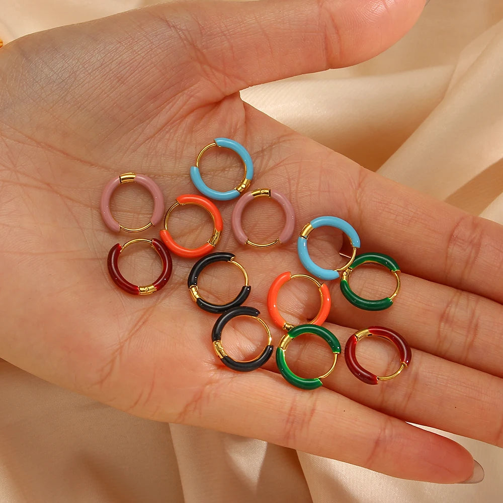 Colorful Enamel Huggie Earrings for Women Mini Hoop Accessory