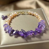 Natural Amethyst Stone Bead Bracelet with Freshwater Pearl Pendant