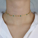 Baguette Green Crystal CZ Charm Choker Necklace for Women Lady