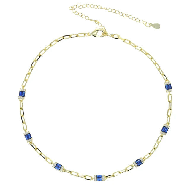 Baguette Green Crystal CZ Charm Choker Necklace for Women Lady