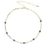 Baguette Green Crystal CZ Charm Choker Necklace for Women Lady
