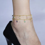 Summer Rainbow CZ Drop Charm Chain Anklet Foot Jewelry