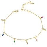Summer Rainbow CZ Drop Charm Chain Anklet Foot Jewelry