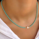 Summer Beaded Necklace Freshwater Pearl Pendant Choker Women Fashion Jewelry