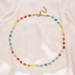 Acrylic Beaded Daisy Flower Choker Necklace for Women