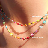 Acrylic Beaded Daisy Flower Choker Necklace for Women