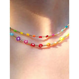 Acrylic Beaded Daisy Flower Choker Necklace for Women