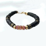 Vintage Silicone Clay Bead Bracelet with Natural Stone Embellishments