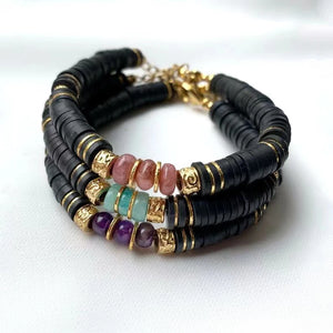 Vintage Silicone Clay Bead Bracelet with Natural Stone Embellishments