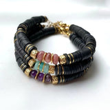 Vintage Silicone Clay Bead Bracelet with Natural Stone Embellishments