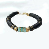 Vintage Silicone Clay Bead Bracelet with Natural Stone Embellishments