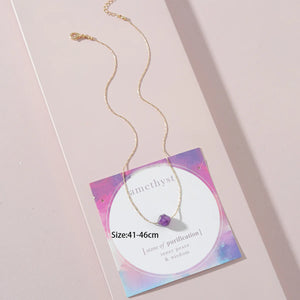 Dainty Short Chain Purple Stone Pendant Necklace for Women