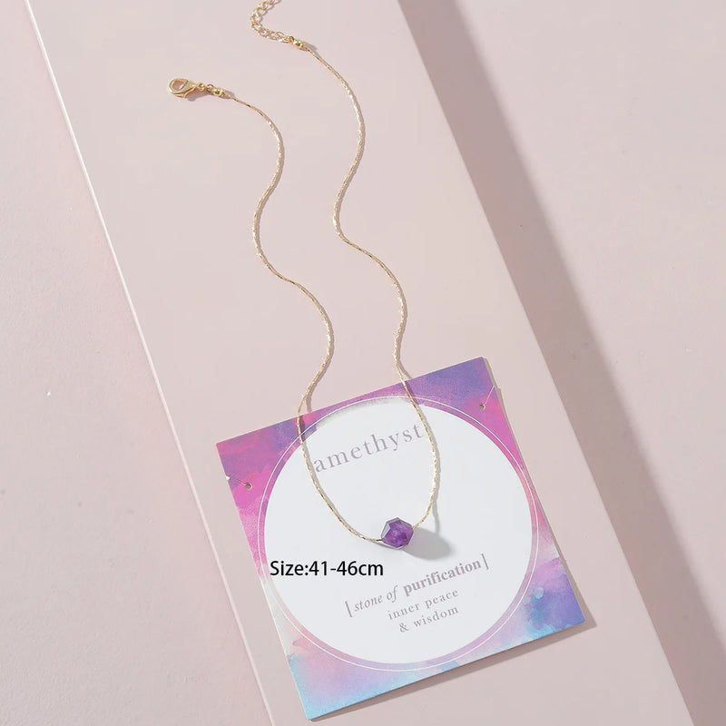 Dainty Short Chain Purple Stone Pendant Necklace for Women