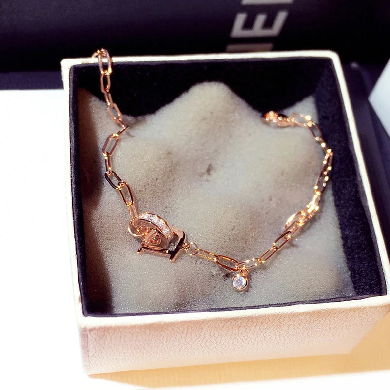 Rhinestone Circle Bracelet Zircon D Letter Bling Gift