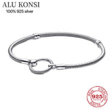 Real 925 Sterling Silver Love Heart Bracelet for Women