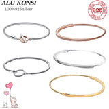 Real 925 Sterling Silver Love Heart Bracelet for Women