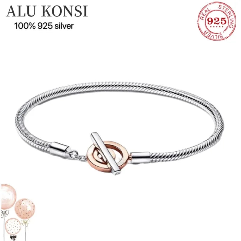 Real 925 Sterling Silver Love Heart Bracelet for Women