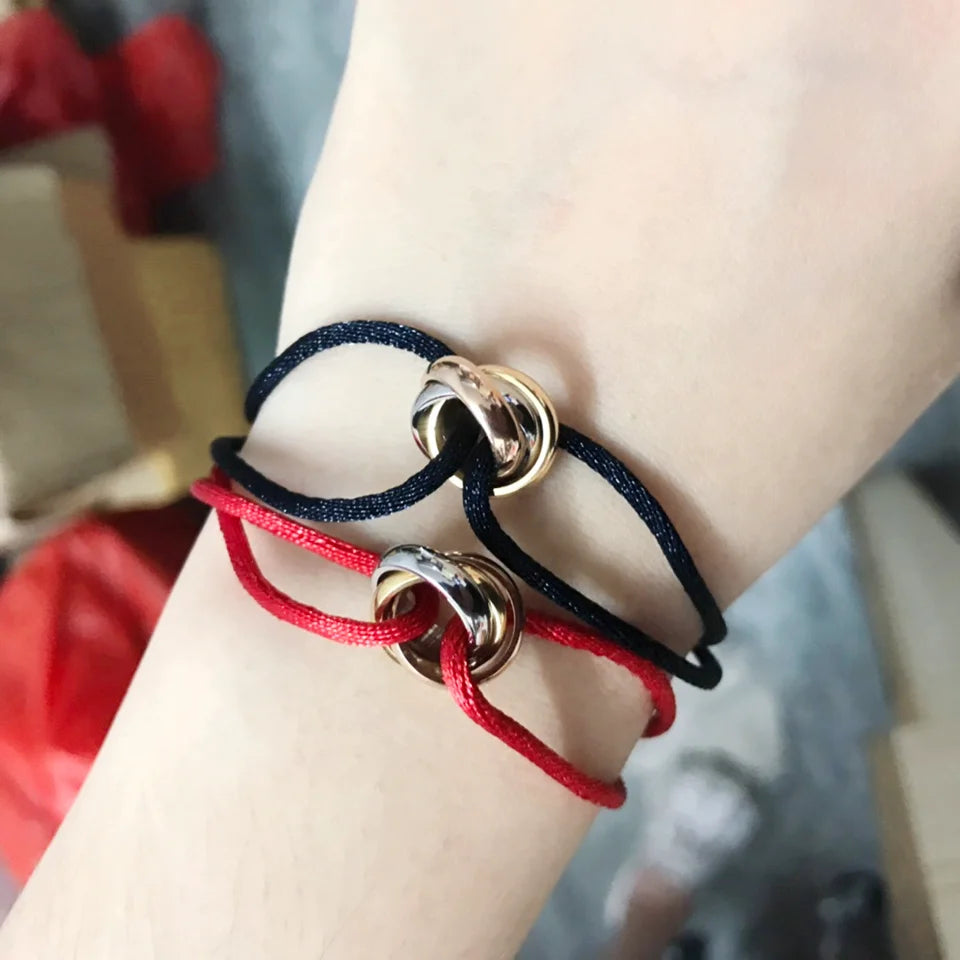 Silver Chain Red String Round Bracelet