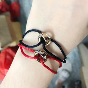 Silver Chain Red String Round Bracelet