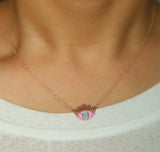 925 Silver Evil Eye Necklace Rose Cz