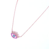 925 Silver Evil Eye Necklace Rose Cz