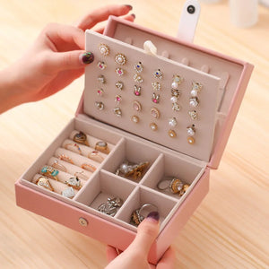 Mini Jewelry Display Case Ring Box Cabinet Armoire Portable Organizer Case