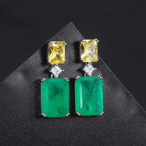 Square Pendant Paraiba Tourmaline Emerald Gemstone Drop Earrings