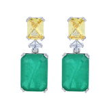 Square Pendant Paraiba Tourmaline Emerald Gemstone Drop Earrings