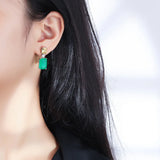 Square Pendant Paraiba Tourmaline Emerald Gemstone Drop Earrings