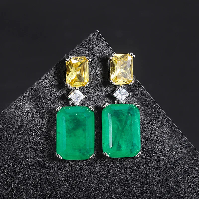 Square Pendant Paraiba Tourmaline Emerald Gemstone Drop Earrings