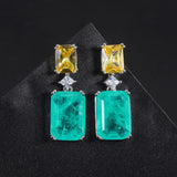 Square Pendant Paraiba Tourmaline Emerald Gemstone Drop Earrings