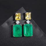 Square Pendant Paraiba Tourmaline Emerald Gemstone Drop Earrings