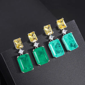 Square Pendant Paraiba Tourmaline Emerald Gemstone Drop Earrings