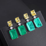 Square Pendant Paraiba Tourmaline Emerald Gemstone Drop Earrings