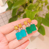 Square Pendant Paraiba Tourmaline Emerald Gemstone Drop Earrings