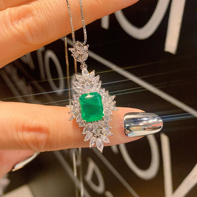 Ruby Emerald Paraiba Tourmaline Pendant Necklace Vintage Lab Diamond