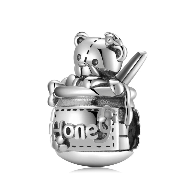 925 Silver Honey Bear Enamel Charm for Bracelet Jewelry