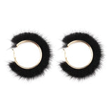 Autumn Winter Mink Fur Hoop Earrings for Women Statement Jewelry