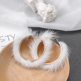 Autumn Winter Mink Fur Hoop Earrings for Women Statement Jewelry