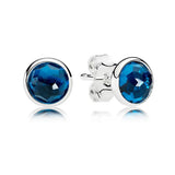 S925 Silver Women's Earrings w/ Gemstone Round