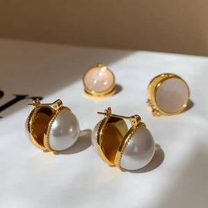 Famous Vintage Round Pearl 18K Earrings For Women High Lady