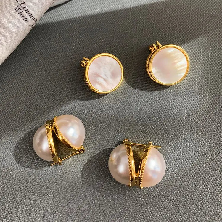 Famous Vintage Round Pearl 18K Earrings For Women High Lady