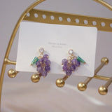 Korea Purple Grape Crystal Stud Earrings For Women Weddings