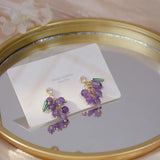 Korea Purple Grape Crystal Stud Earrings For Women Weddings