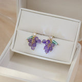 Korea Purple Grape Crystal Stud Earrings For Women Weddings