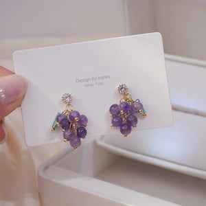 Korea Purple Grape Crystal Stud Earrings For Women Weddings