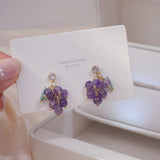 Korea Purple Grape Crystal Stud Earrings For Women Weddings