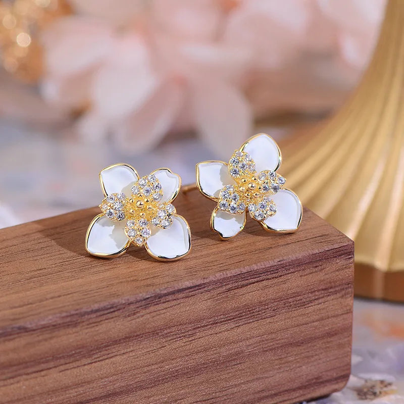 Delicate Flower Stud Earrings for Women Wedding Jewelry