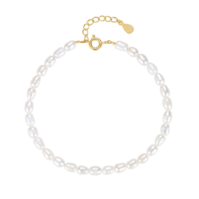 Freshwater Pearl Bracelet 925 Sterling Silver 18K Plated Women Gift