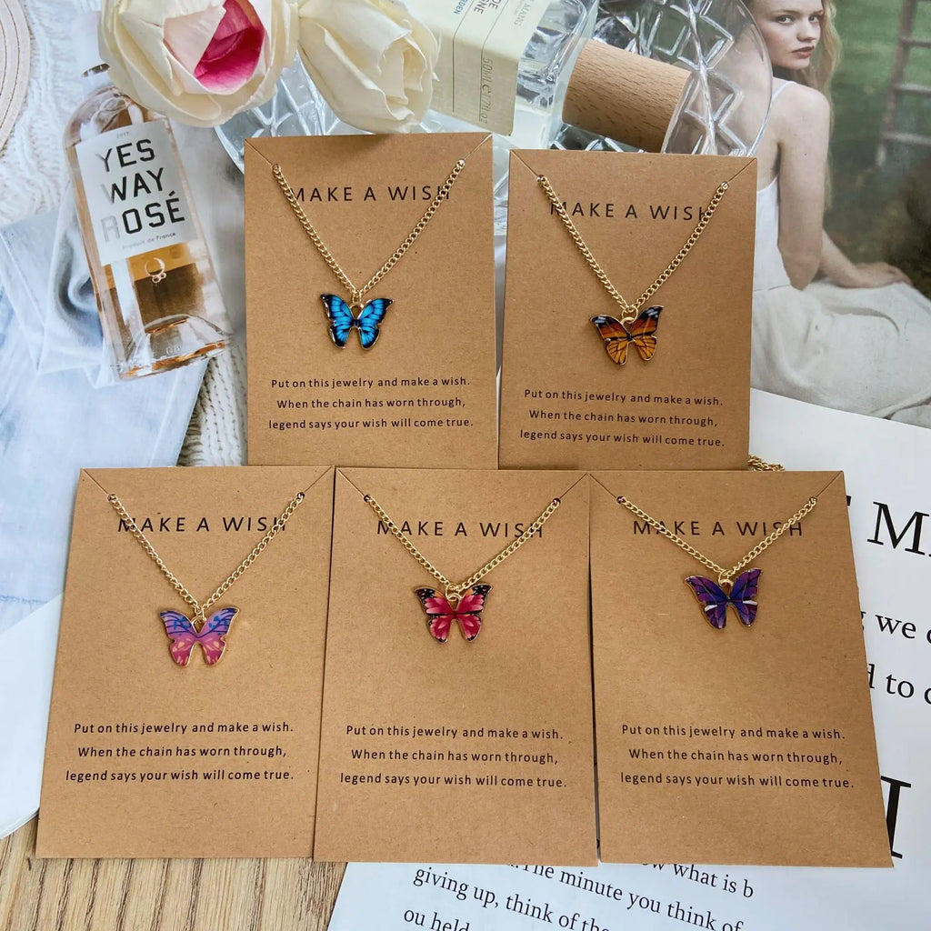 Colorful Butterfly Pendant Necklace for Women
